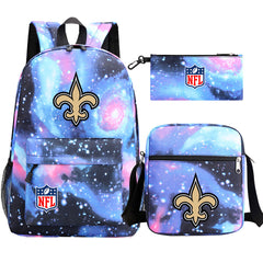 New Orleans Saints Football Team Printed Schoolbag Backpack Shoulder Bag Pencil Bag 3pcs set for Kids Students