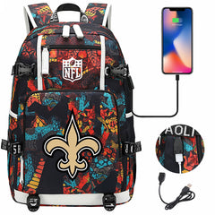 New Orleans Saints Football Team USB Charging Backpack School Notebook Travel Bags