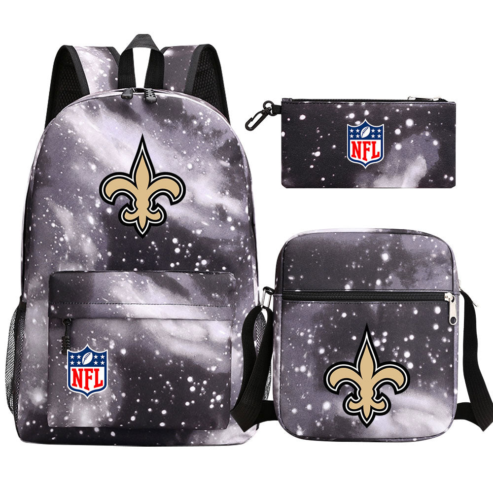 New Orleans Saints Football Team Printed Schoolbag Backpack Shoulder Bag Pencil Bag 3pcs set for Kids Students