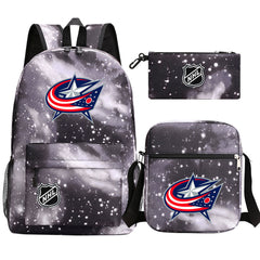 Columbus Blue Jackets Hockey League Printed Schoolbag Backpack Shoulder Bag Pencil Bag 3pcs set for Kids Students