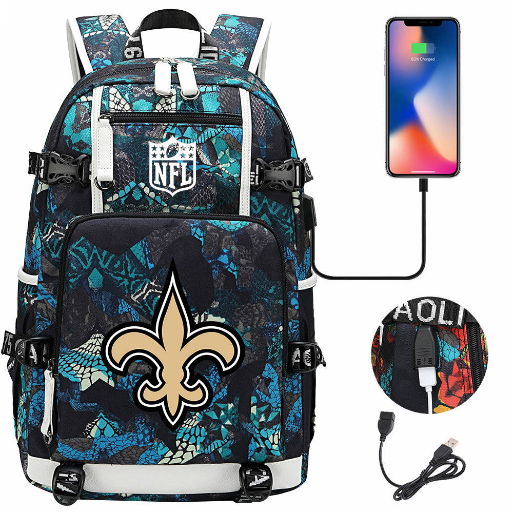 New Orleans Saints Football Team USB Charging Backpack School Notebook Travel Bags