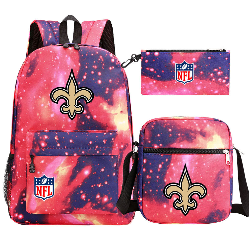 New Orleans Saints Football Team Printed Schoolbag Backpack Shoulder Bag Pencil Bag 3pcs set for Kids Students