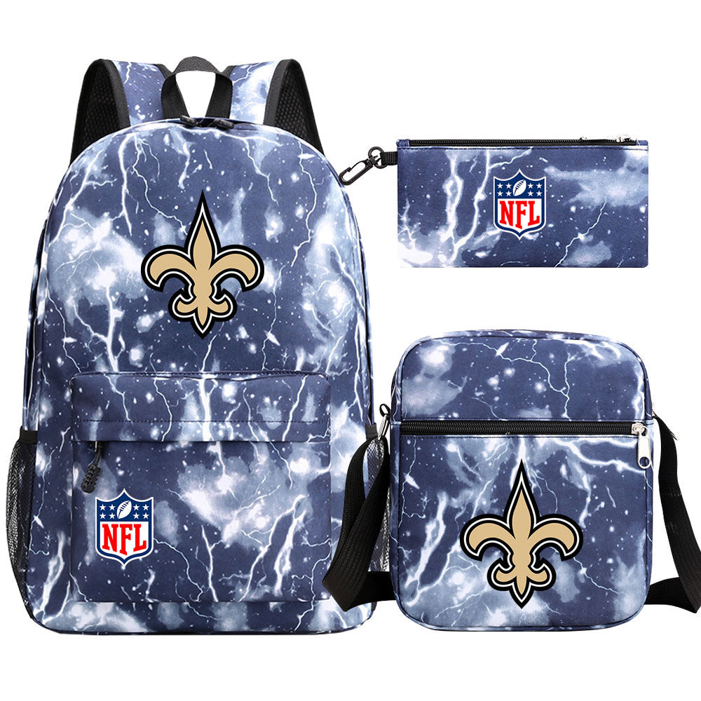 New Orleans Saints Football Team Printed Schoolbag Backpack Shoulder Bag Pencil Bag 3pcs set for Kids Students