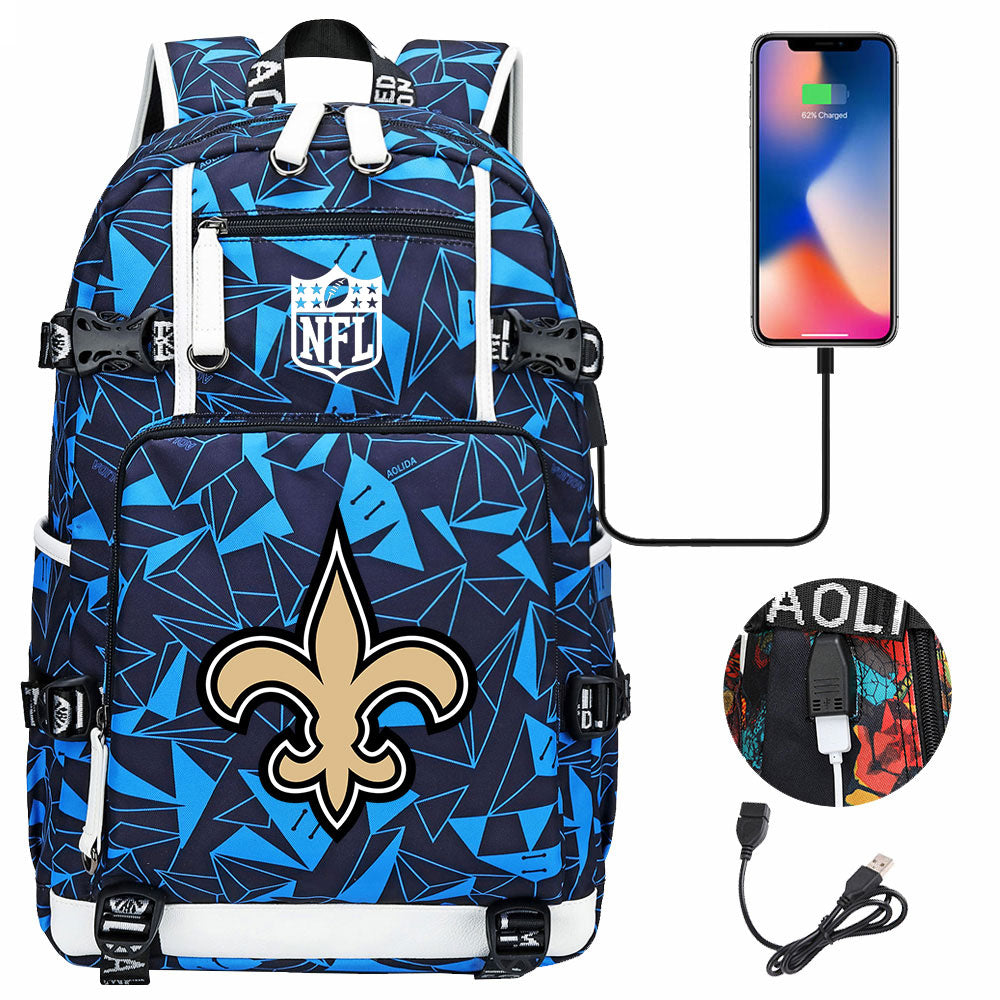 New Orleans Saints Football Team USB Charging Backpack School Notebook Travel Bags