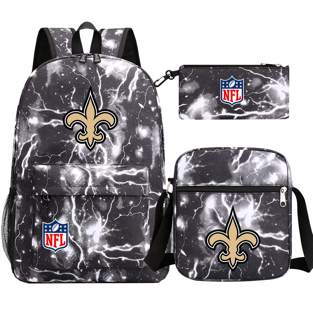 New Orleans Saints Football Team Printed Schoolbag Backpack Shoulder Bag Pencil Bag 3pcs set for Kids Students