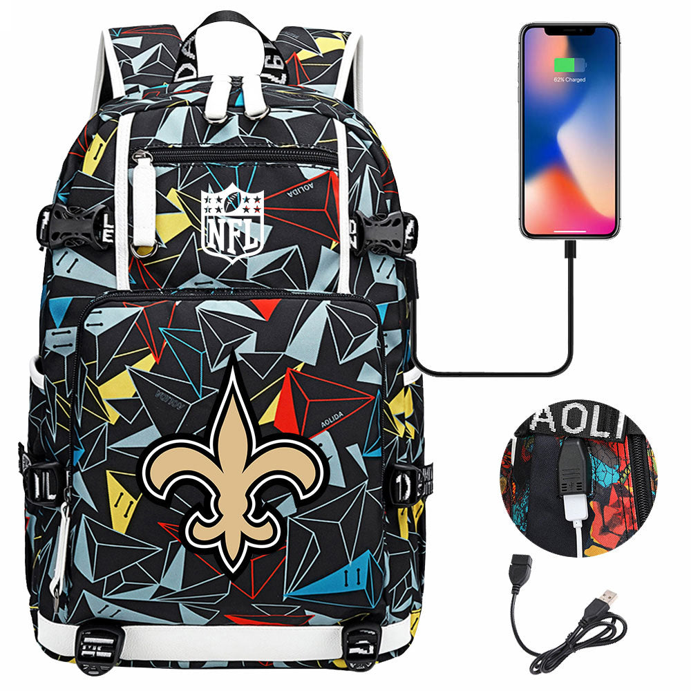 New Orleans Saints Football Team USB Charging Backpack School Notebook Travel Bags