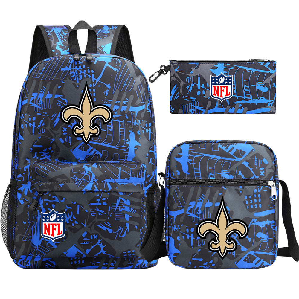 New Orleans Saints Football Team Printed Schoolbag Backpack Shoulder Bag Pencil Bag 3pcs set for Kids Students