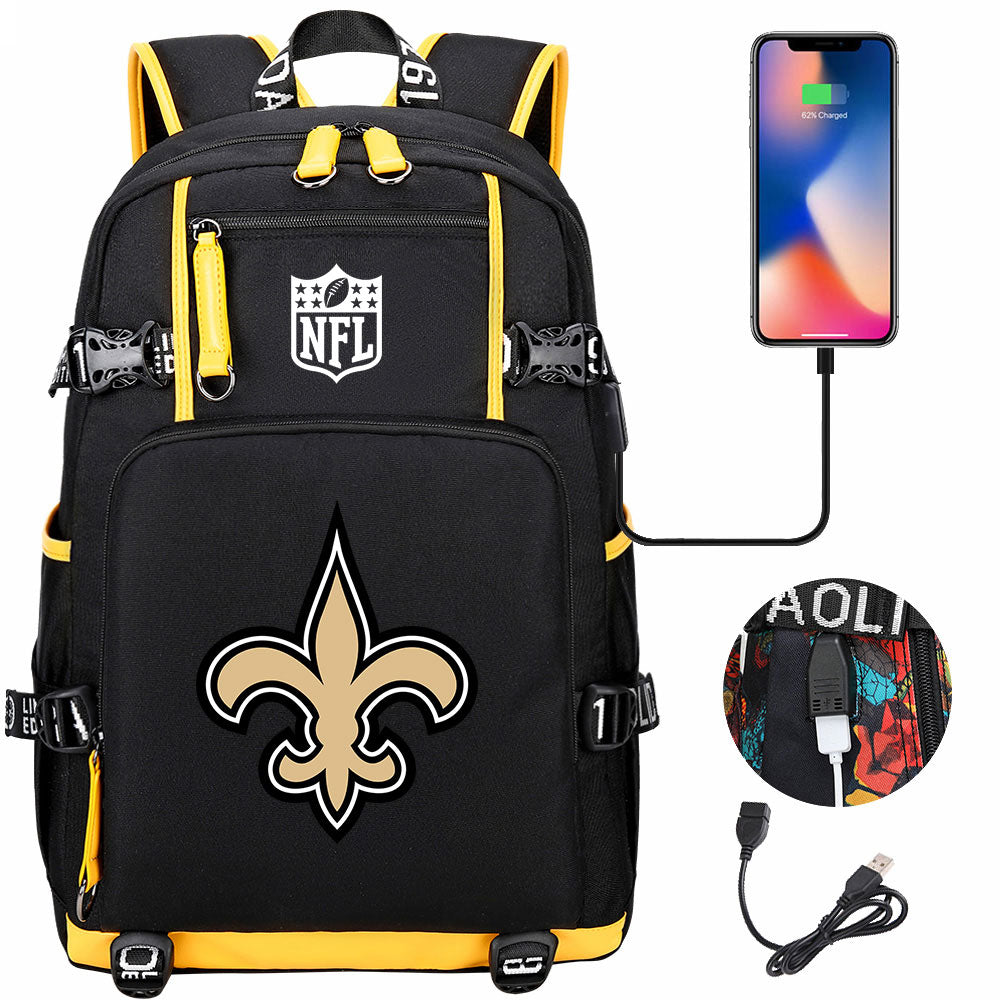 New Orleans Saints Football Team USB Charging Backpack School Notebook Travel Bags