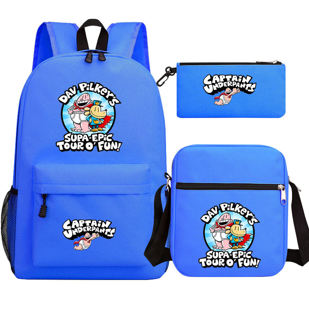 Captain Underpants Printed Schoolbag Backpack Shoulder Bag Pencil Bag 3pcs set for Kids Students