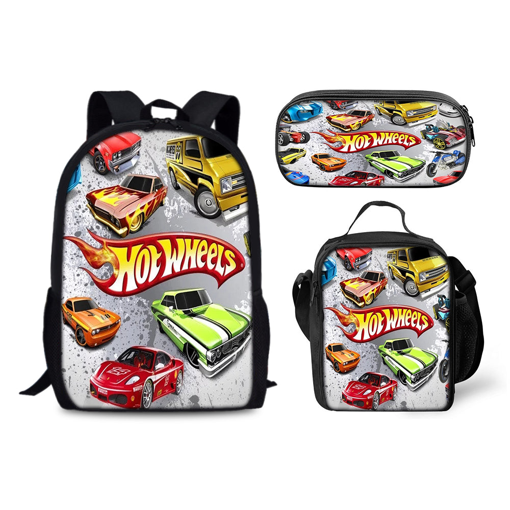 Hot Wheels Backpack Schoolbag Lunch Bag Pencil Bag for Kids Students 3PCS