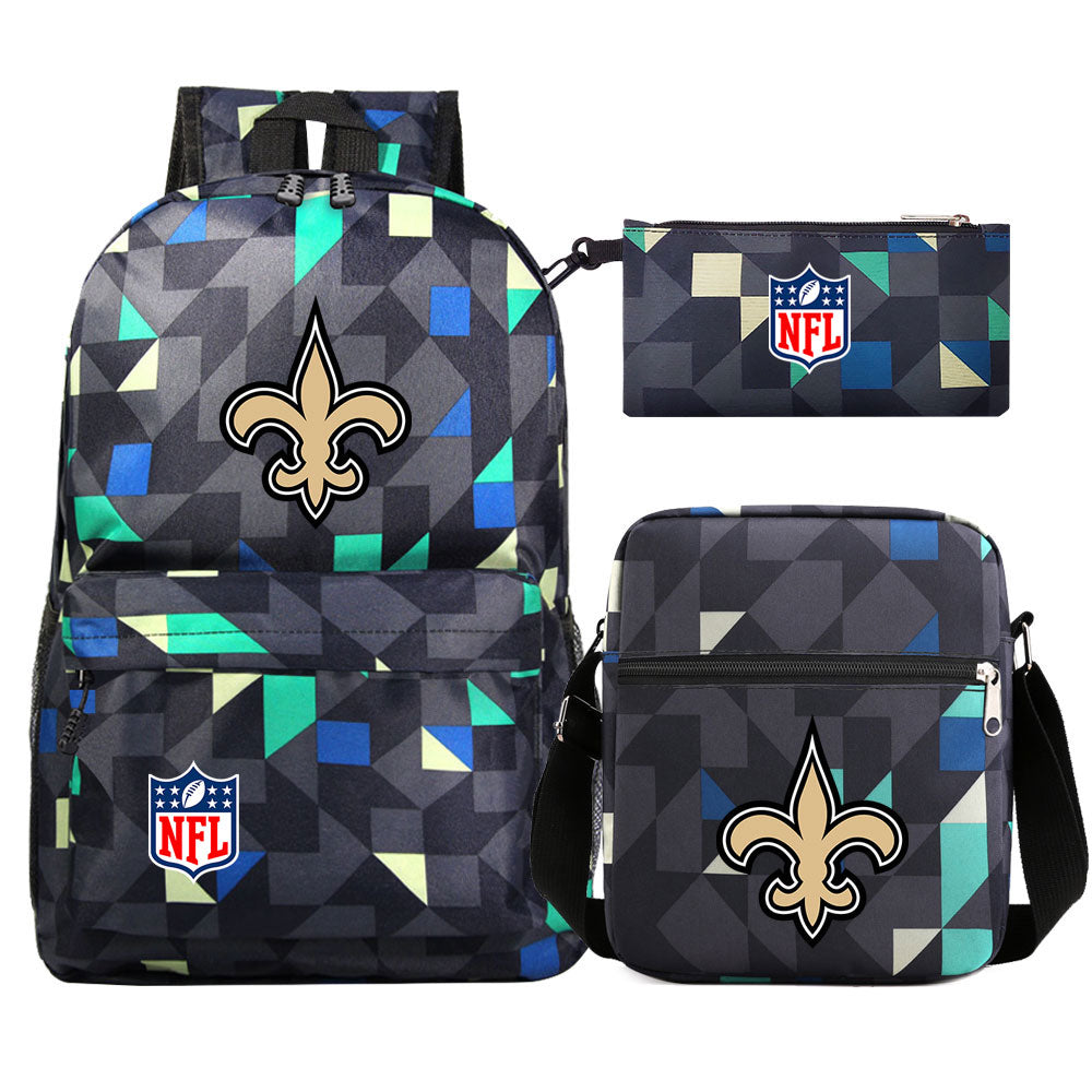 New Orleans Saints Football Team Printed Schoolbag Backpack Shoulder Bag Pencil Bag 3pcs set for Kids Students