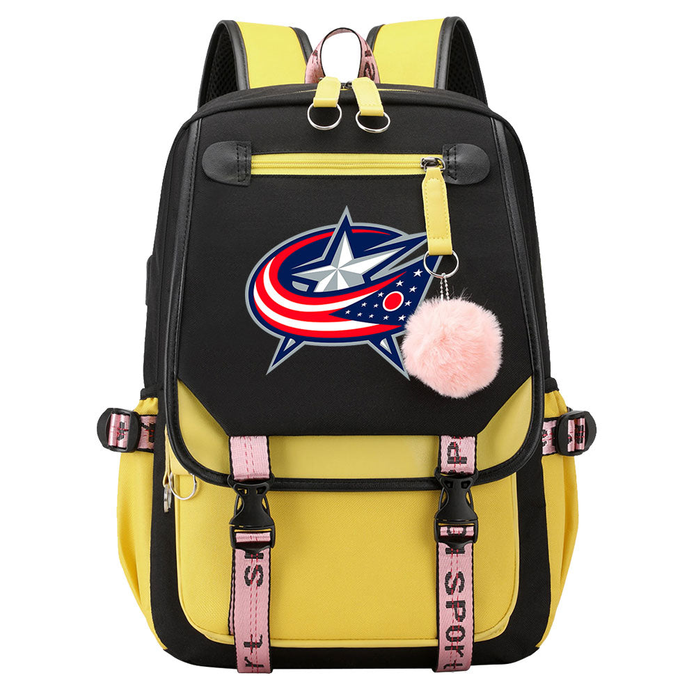 Columbus Blue Jackets Hockey League Waterproof Backpack School Notebook Travel Bag USB Charging