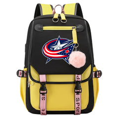 Columbus Blue Jackets Hockey League Waterproof Backpack School Notebook Travel Bag USB Charging