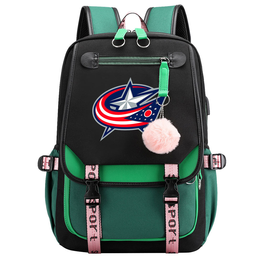 Columbus Blue Jackets Hockey League Waterproof Backpack School Notebook Travel Bag USB Charging