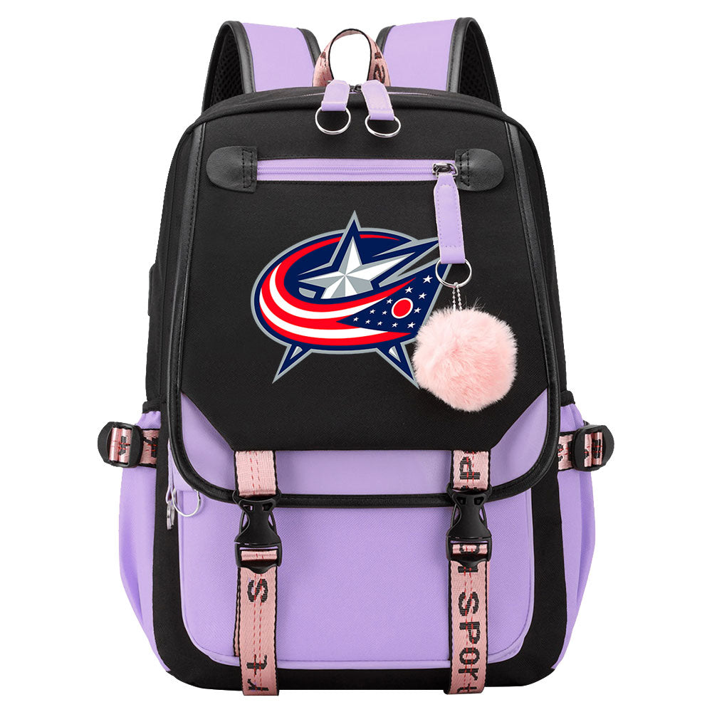 Columbus Blue Jackets Hockey League Waterproof Backpack School Notebook Travel Bag USB Charging