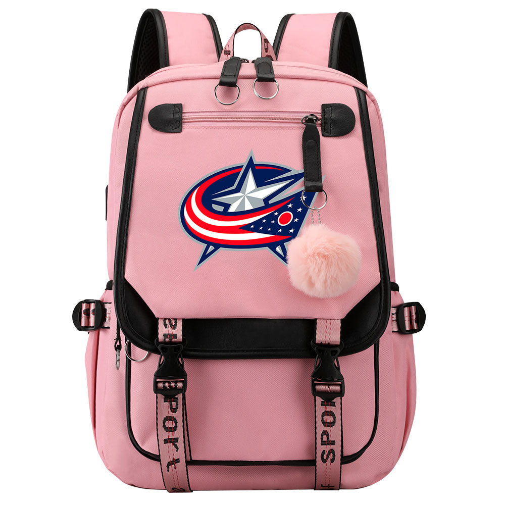 Columbus Blue Jackets Hockey League Waterproof Backpack School Notebook Travel Bag USB Charging