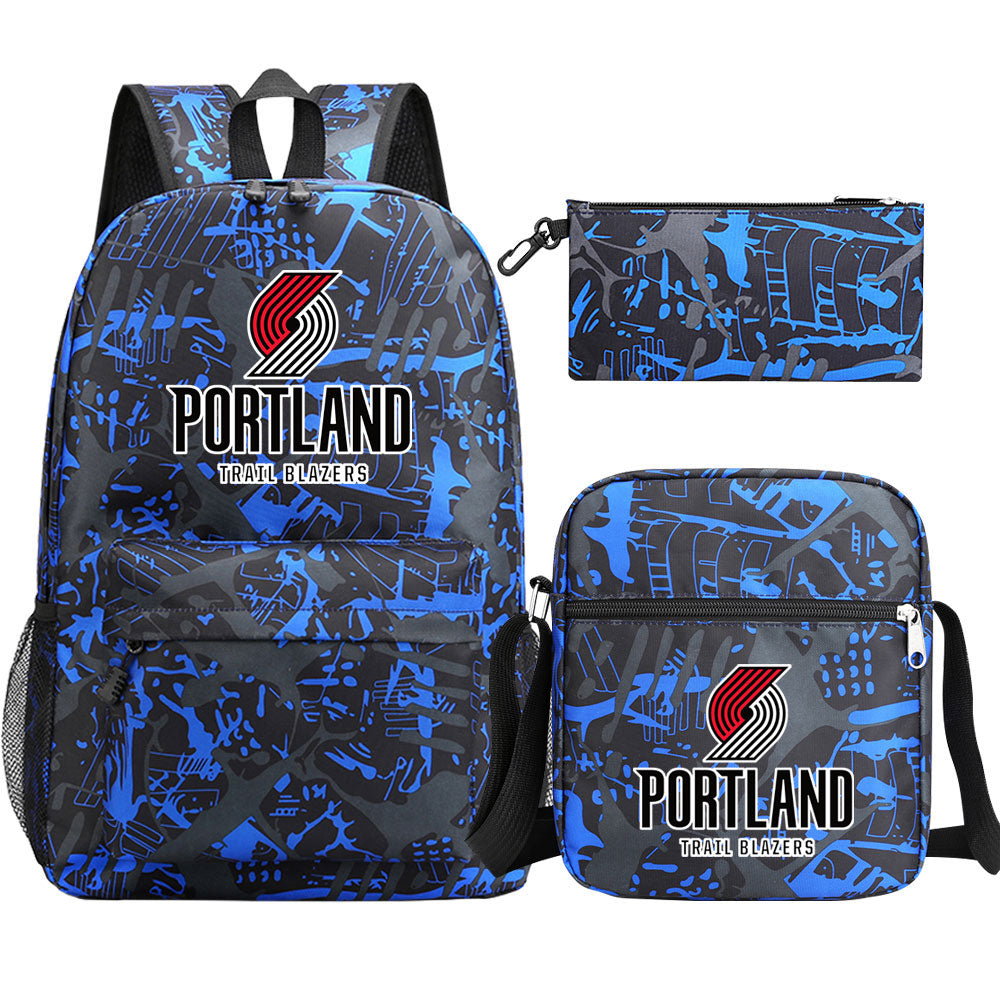 Portland Trail Blazers Schoolbag Backpack Shoulder Bag Pencil Bag 3pcs set for Kids Students