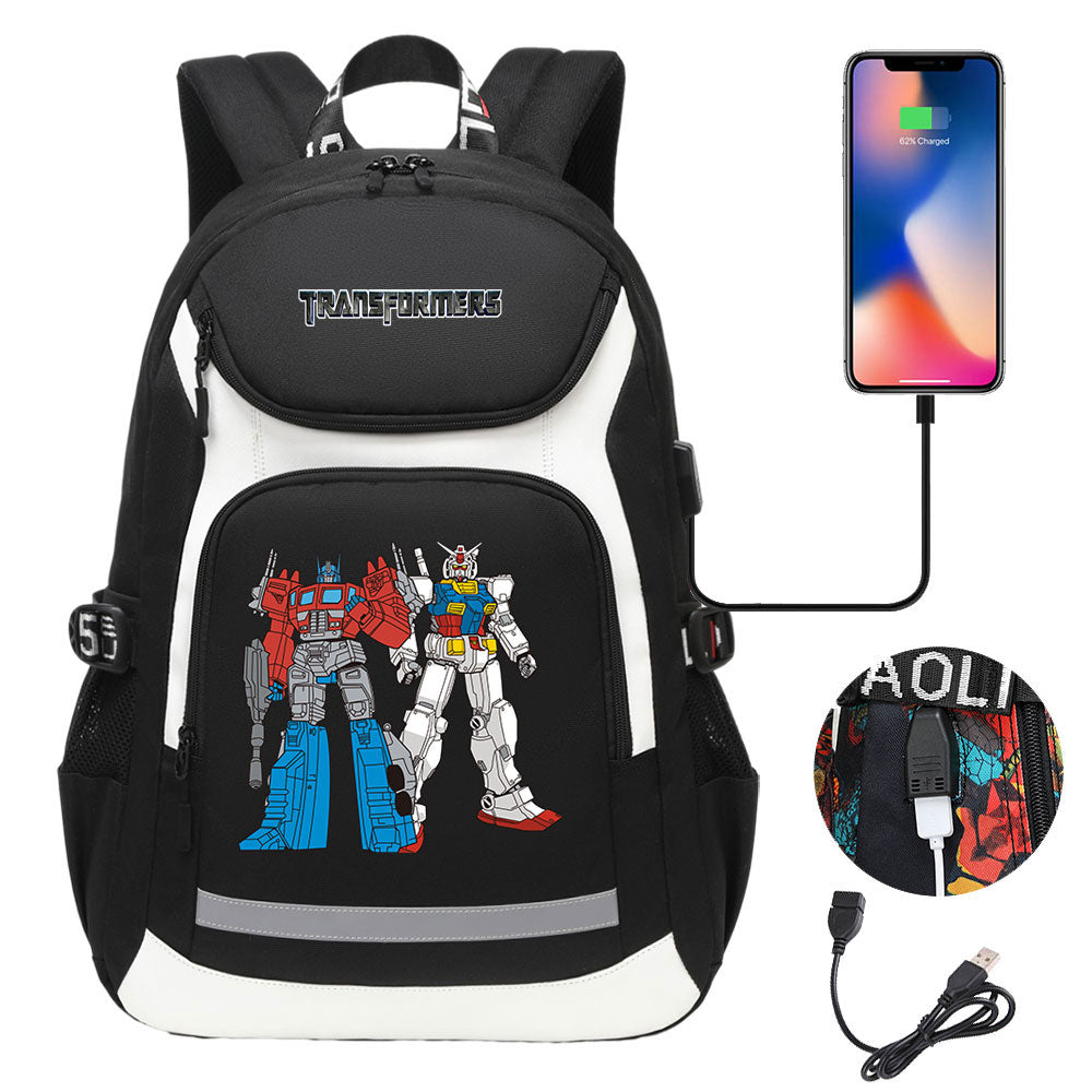 Transformers USB Charging Backpack School Notebook Travel Bags