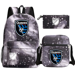 San Jose Earthquakes Soccer Printed Schoolbag Backpack Shoulder Bag Pencil Bag 3pcs set for Kids Students