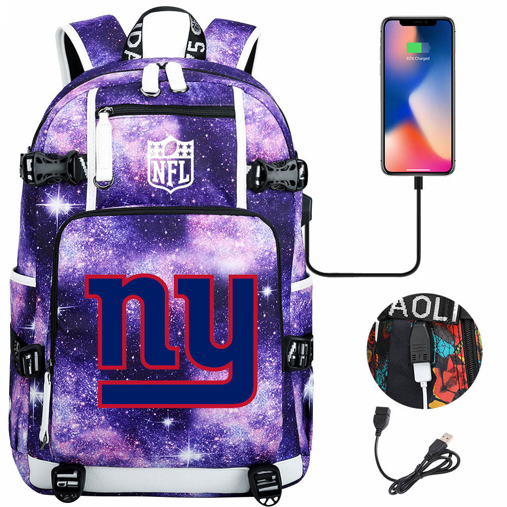 New York Giants Football Team USB Charging Backpack School Notebook Travel Bags