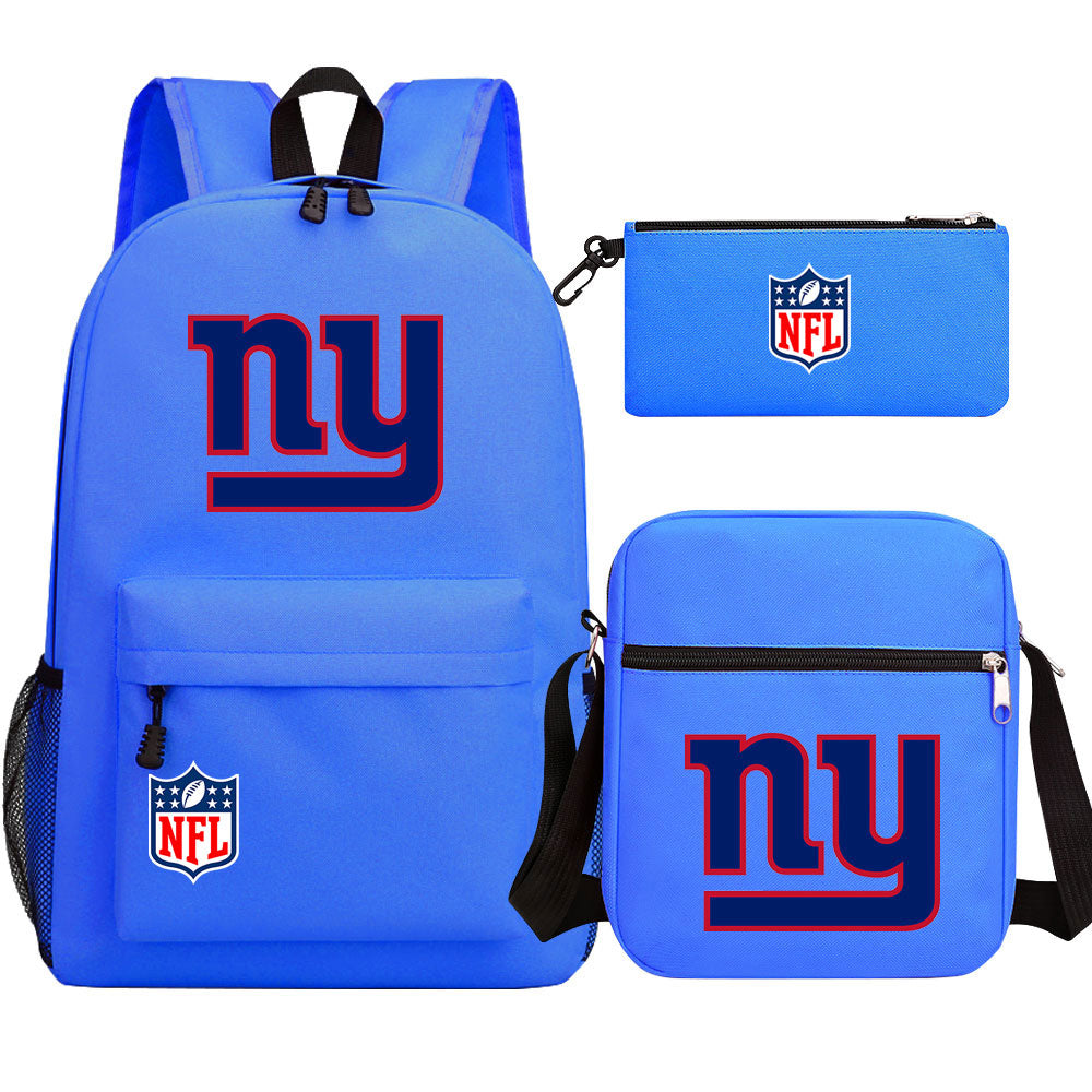 New York Giants Football Team Printed Schoolbag Backpack Shoulder Bag Pencil Bag 3pcs set for Kids Students