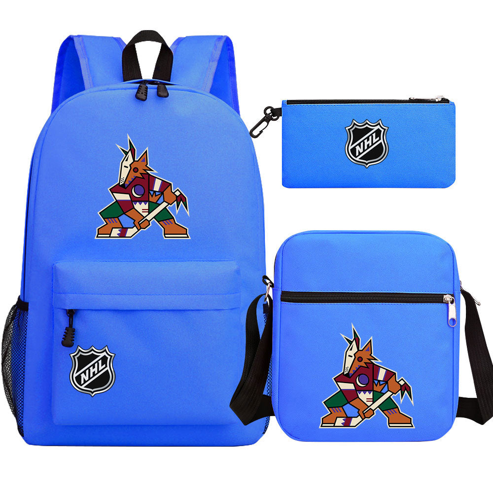 Arizona Coyotes Hockey League Printed Schoolbag Backpack Shoulder Bag Pencil Bag 3pcs set for Kids Students