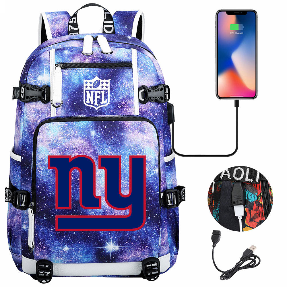 New York Giants Football Team USB Charging Backpack School Notebook Travel Bags