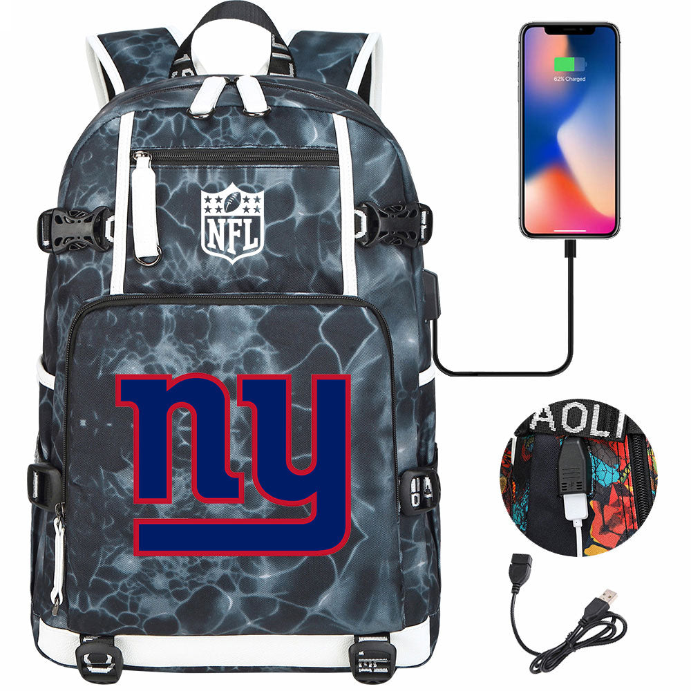 New York Giants Football Team USB Charging Backpack School Notebook Travel Bags