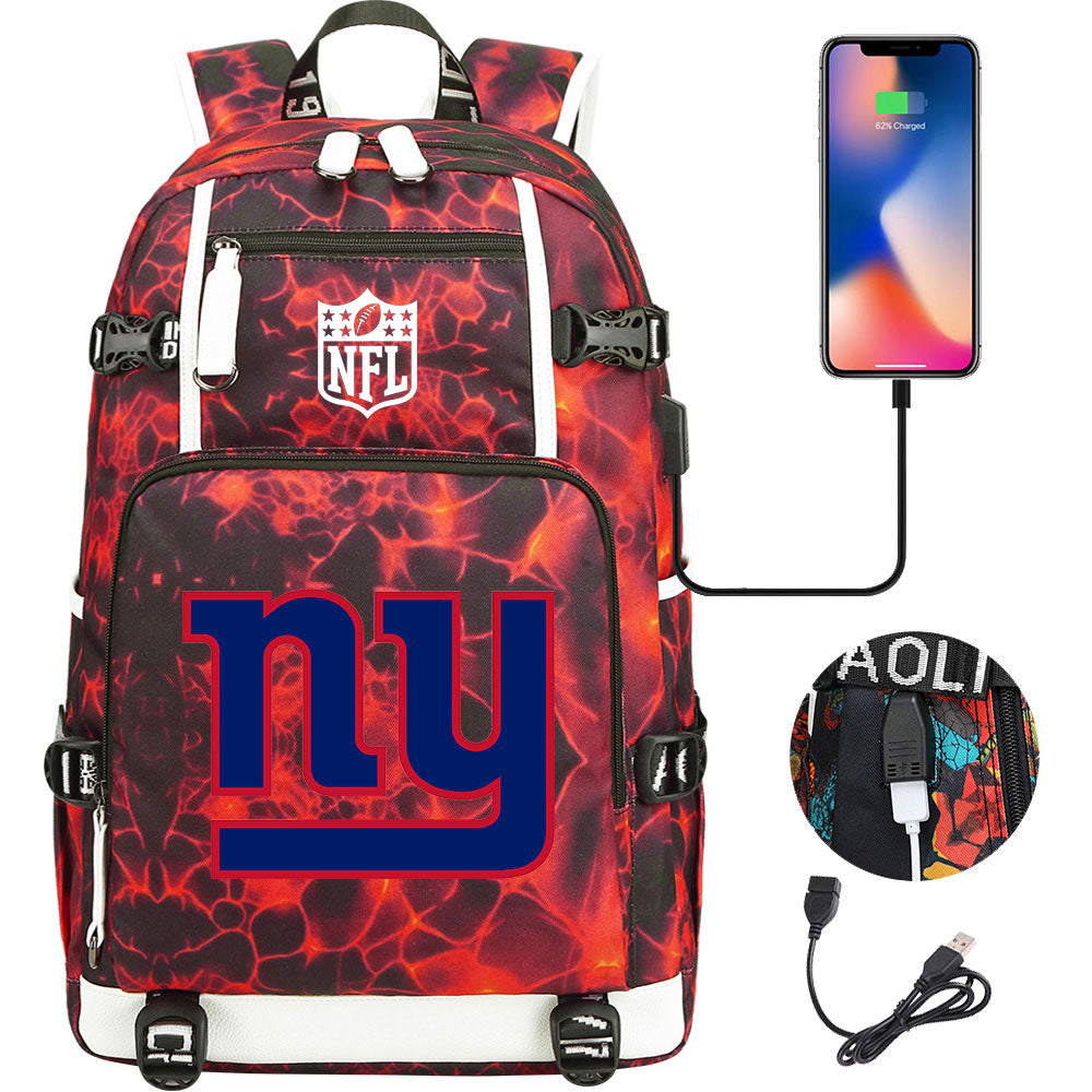 New York Giants Football Team USB Charging Backpack School Notebook Travel Bags