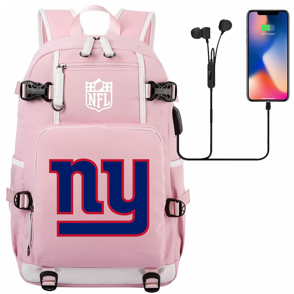 New York Giants Football Team USB Charging Backpack School Notebook Travel Bags