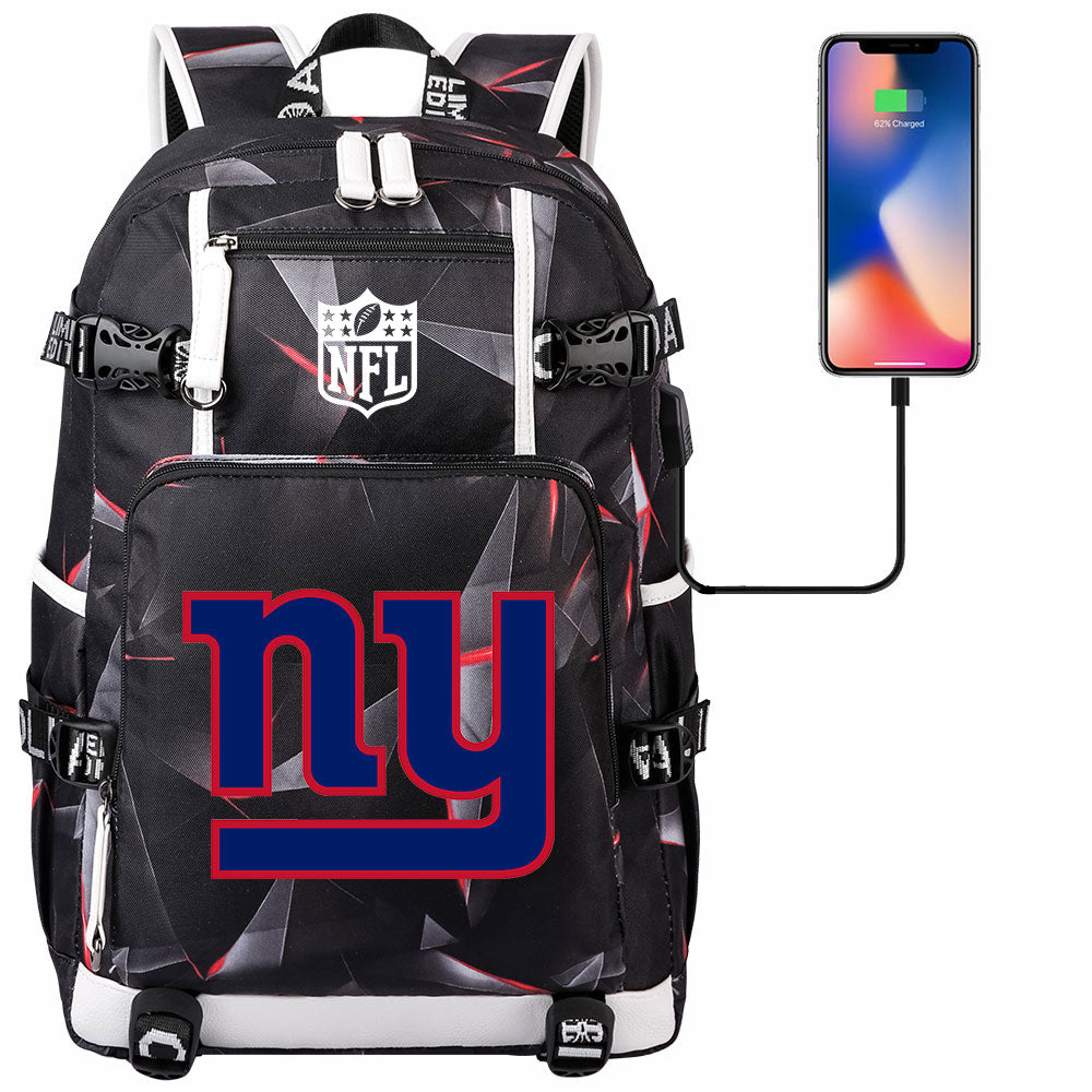 New York Giants Football Team USB Charging Backpack School Notebook Travel Bags