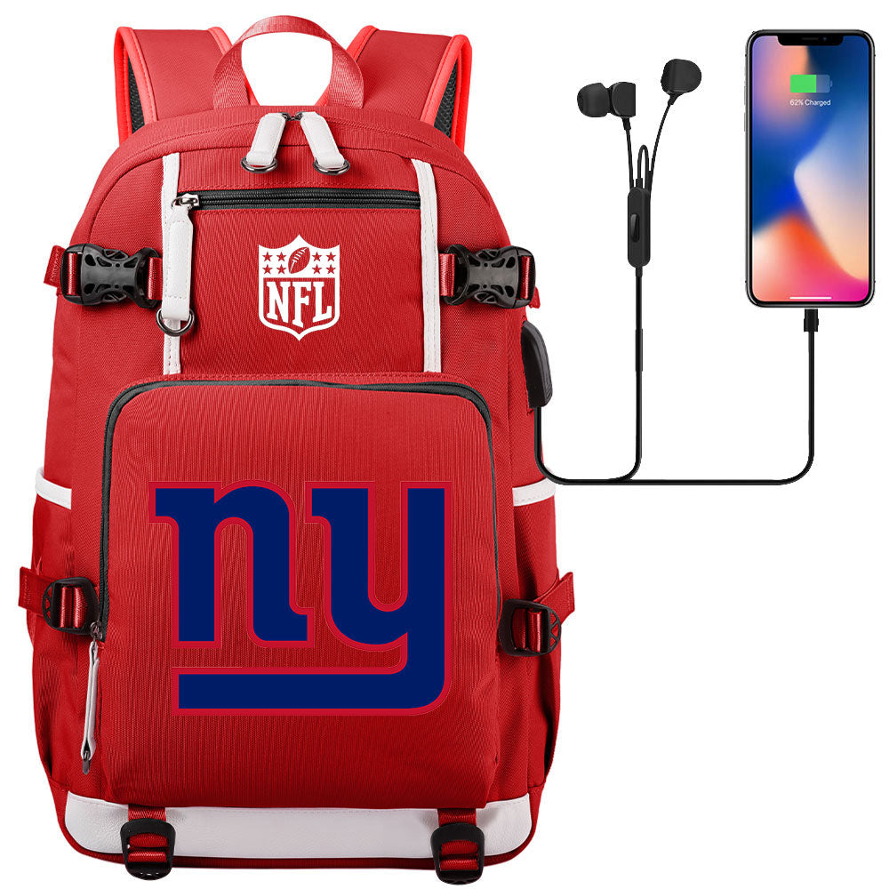 New York Giants Football Team USB Charging Backpack School Notebook Travel Bags