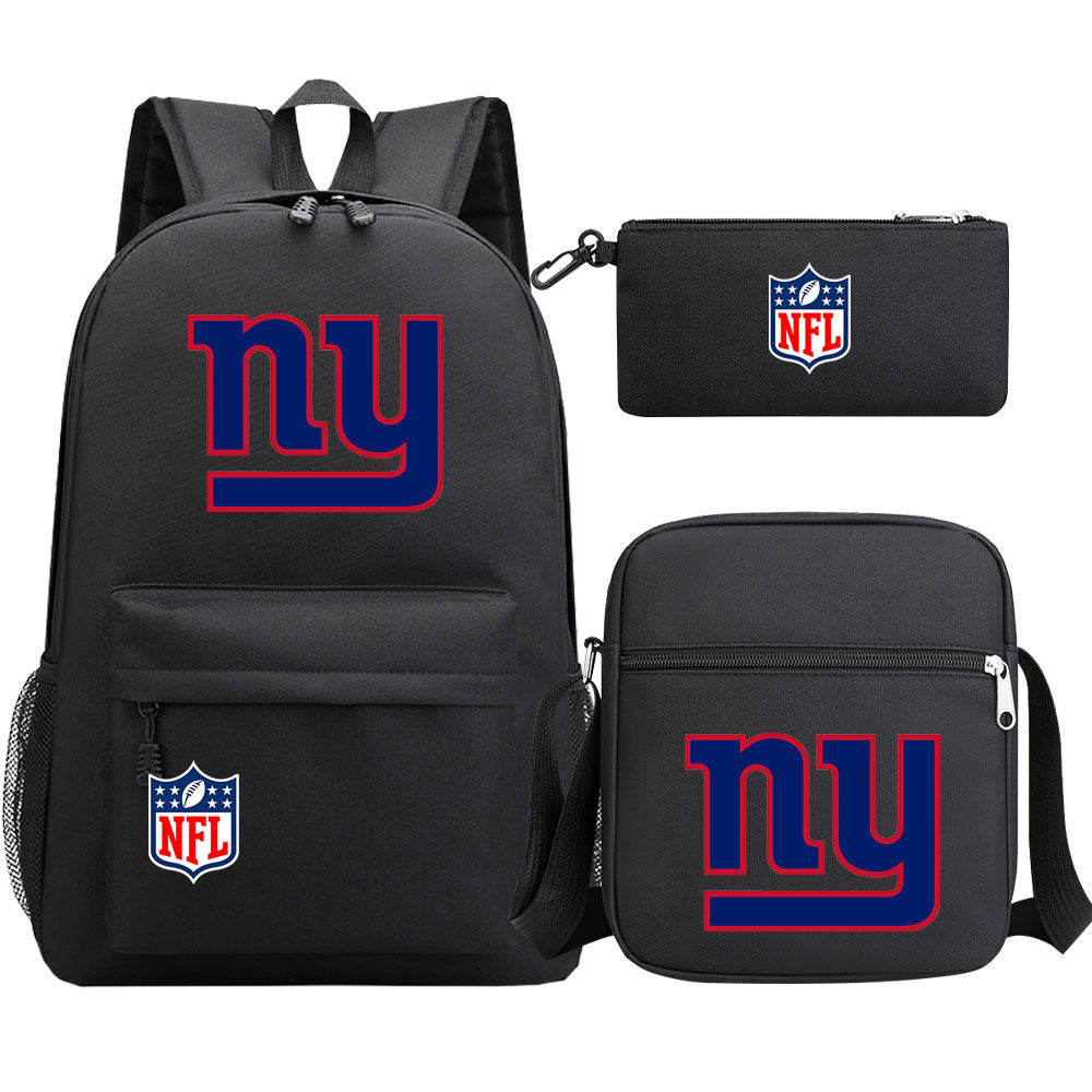 New York Giants Football Team Printed Schoolbag Backpack Shoulder Bag Pencil Bag 3pcs set for Kids Students