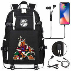 Arizona Coyotes Hockey League USB Charging Backpack School Notebook Travel Bags