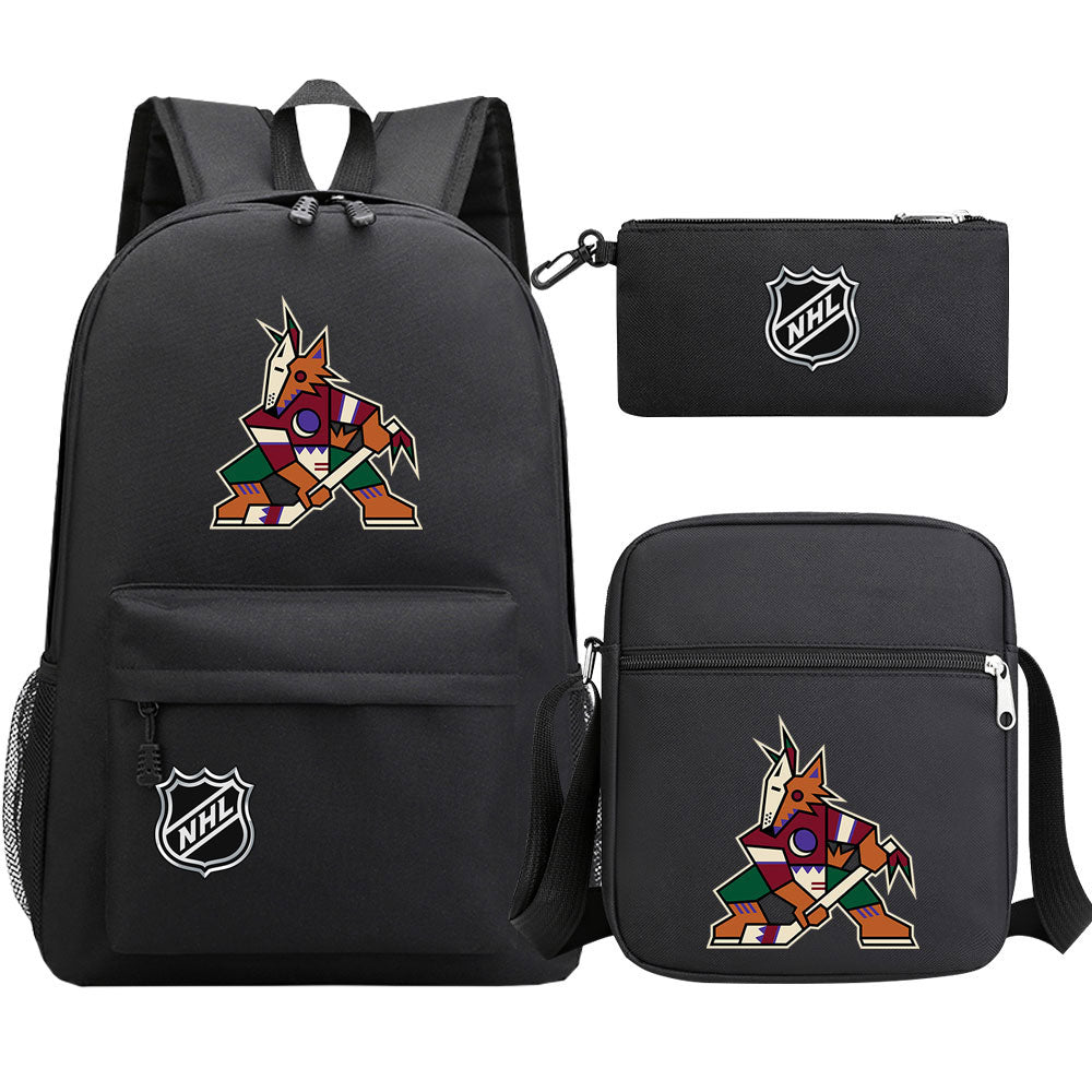 Arizona Coyotes Hockey League Printed Schoolbag Backpack Shoulder Bag Pencil Bag 3pcs set for Kids Students