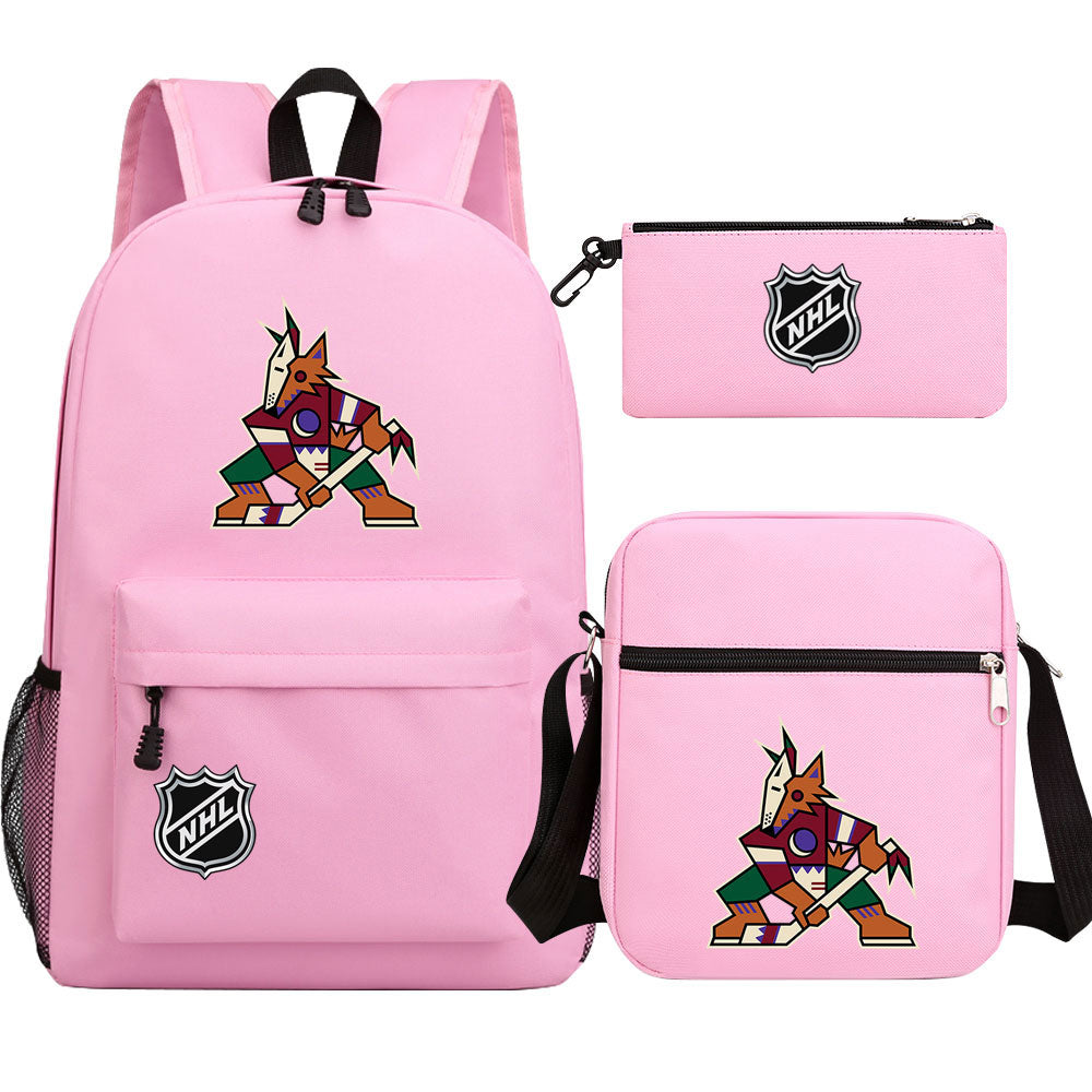 Arizona Coyotes Hockey League Printed Schoolbag Backpack Shoulder Bag Pencil Bag 3pcs set for Kids Students