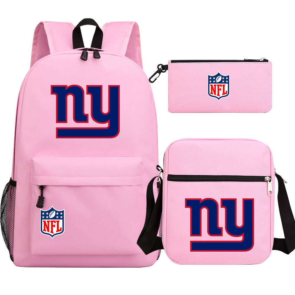 New York Giants Football Team Printed Schoolbag Backpack Shoulder Bag Pencil Bag 3pcs set for Kids Students