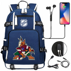 Arizona Coyotes Hockey League USB Charging Backpack School Notebook Travel Bags