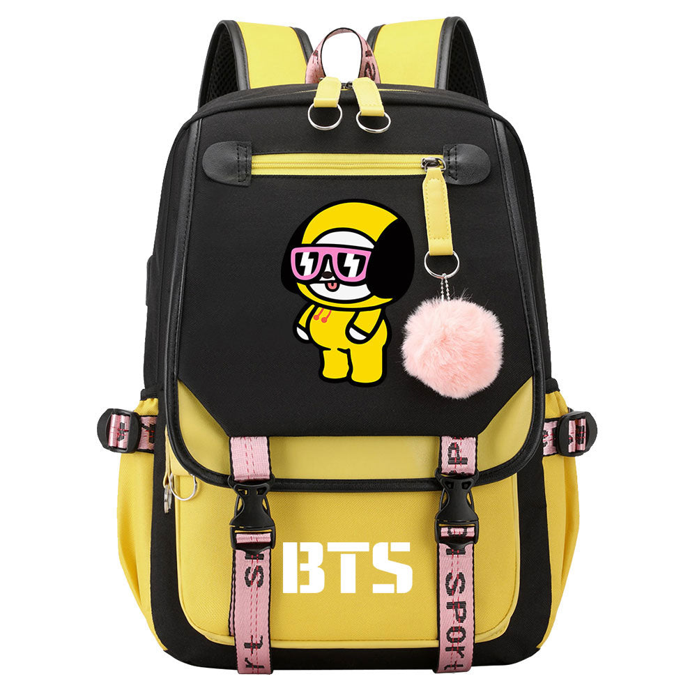 BTS Chimmy Waterproof Backpack School Notebook Travel Bag USB Charging