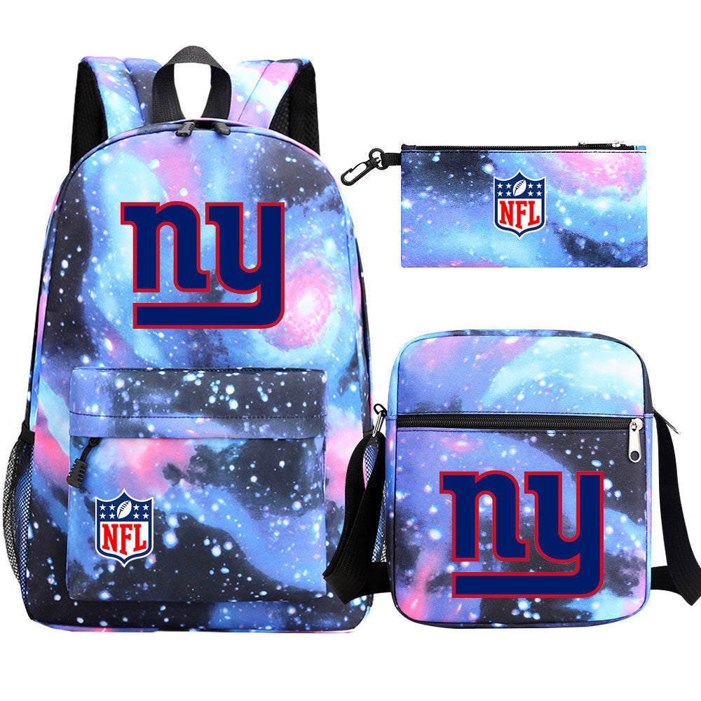 New York Giants Football Team Printed Schoolbag Backpack Shoulder Bag Pencil Bag 3pcs set for Kids Students