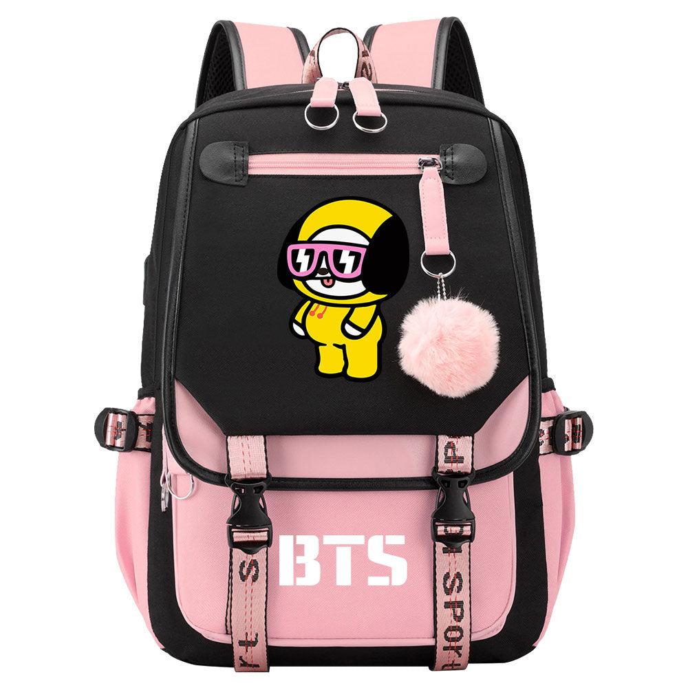 BTS Chimmy Waterproof Backpack School Notebook Travel Bag USB Charging