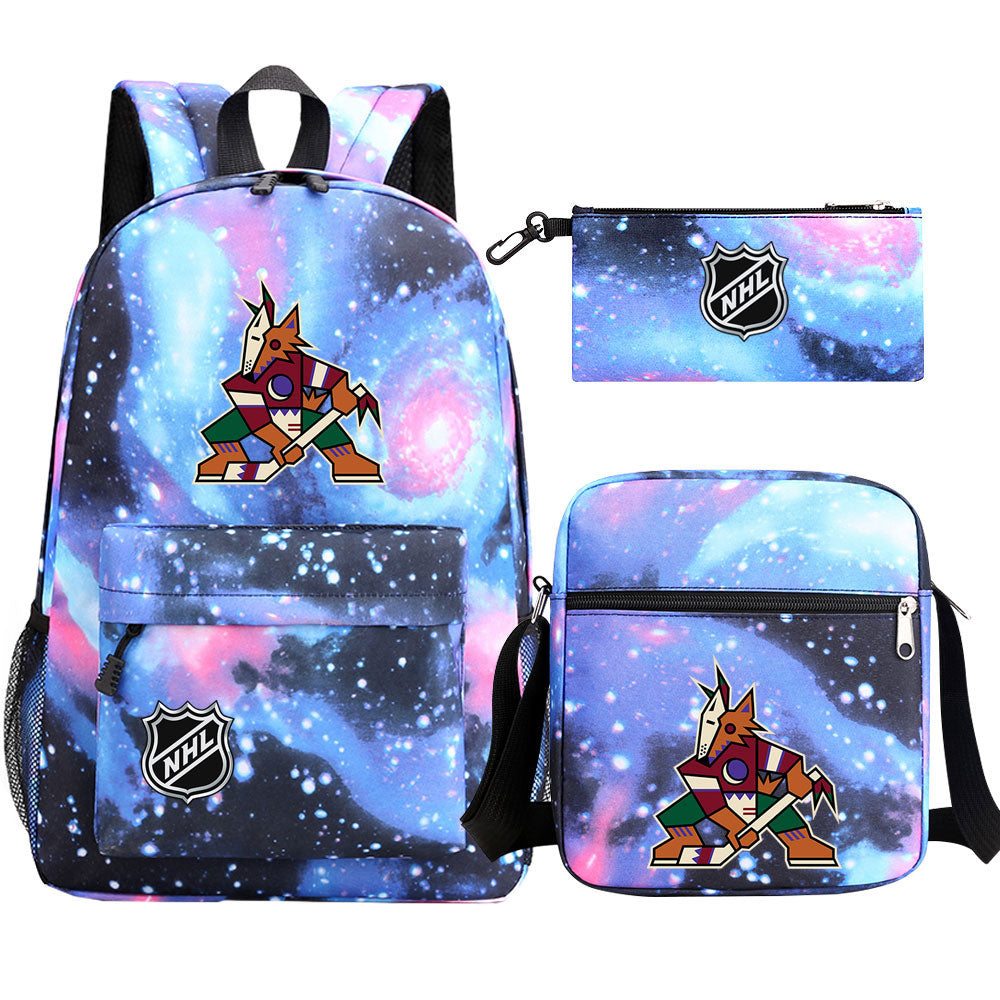 Arizona Coyotes Hockey League Printed Schoolbag Backpack Shoulder Bag Pencil Bag 3pcs set for Kids Students