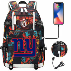 New York Giants Football Team USB Charging Backpack School Notebook Travel Bags