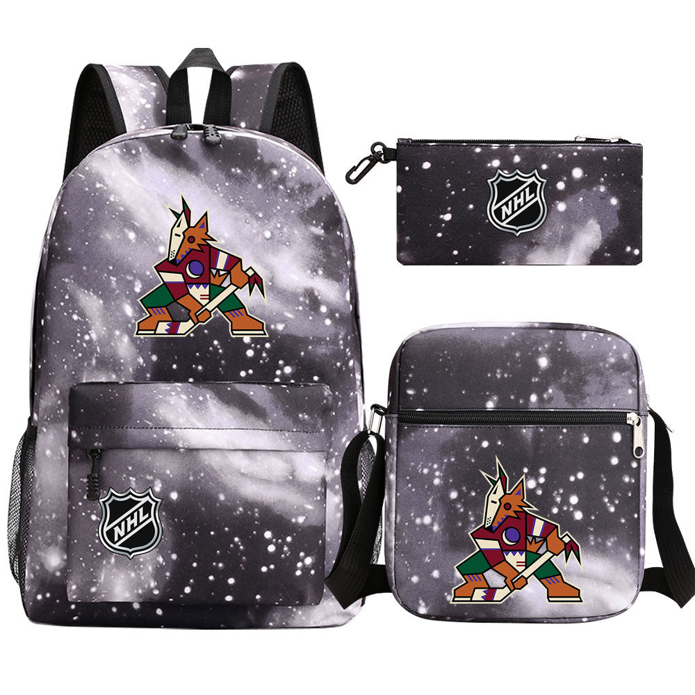 Arizona Coyotes Hockey League Printed Schoolbag Backpack Shoulder Bag Pencil Bag 3pcs set for Kids Students