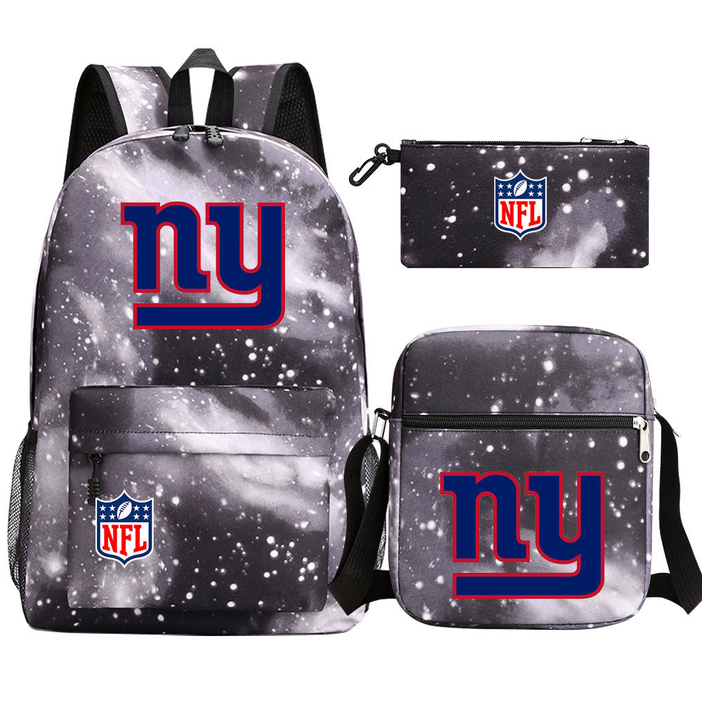 New York Giants Football Team Printed Schoolbag Backpack Shoulder Bag Pencil Bag 3pcs set for Kids Students