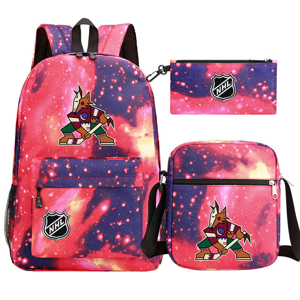 Arizona Coyotes Hockey League Printed Schoolbag Backpack Shoulder Bag Pencil Bag 3pcs set for Kids Students