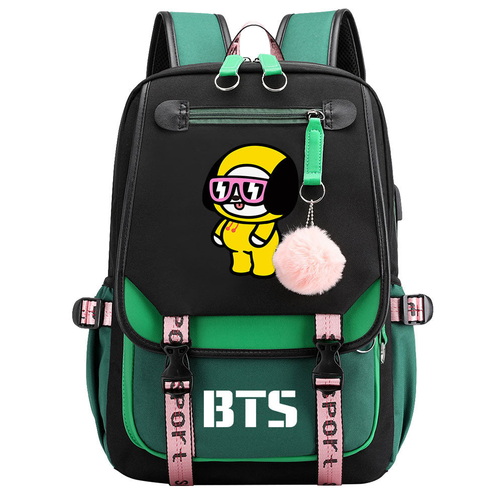 BTS Chimmy Waterproof Backpack School Notebook Travel Bag USB Charging