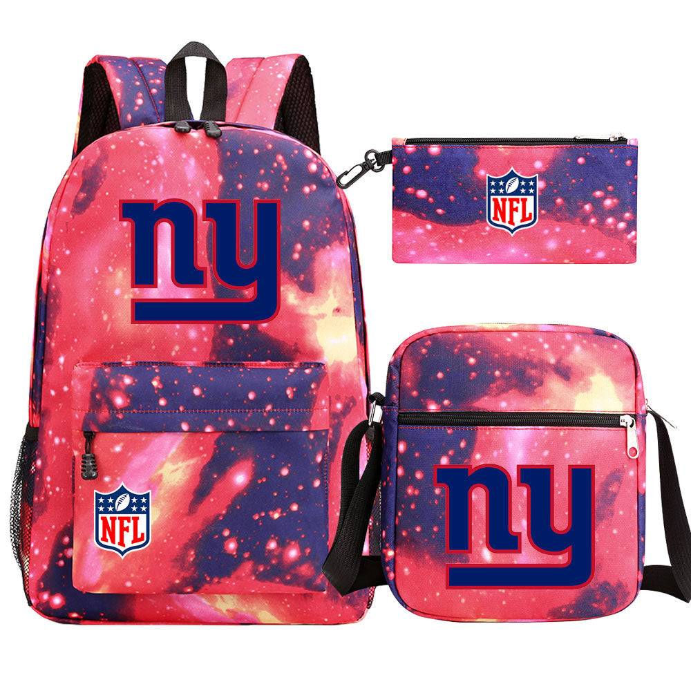 New York Giants Football Team Printed Schoolbag Backpack Shoulder Bag Pencil Bag 3pcs set for Kids Students