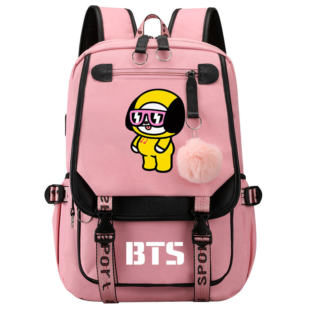 BTS Chimmy Waterproof Backpack School Notebook Travel Bag USB Charging