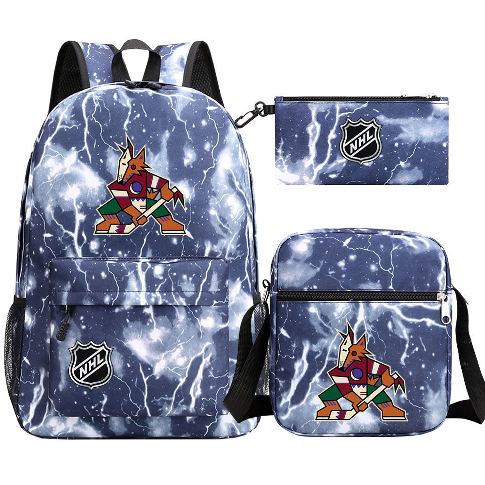 Arizona Coyotes Hockey League Printed Schoolbag Backpack Shoulder Bag Pencil Bag 3pcs set for Kids Students